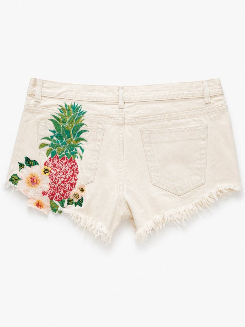 FARM Rio White Distressed Denim Shorts Pineapple Embroidered